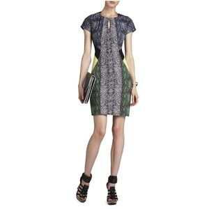 BCBGMAXAZRIA Chloe Blocked Kimono Dress Snakeskin Multi Print sz XS Women's